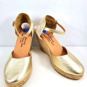 Gold Espadrille Wedge Sandals with Ankle Strap - Women